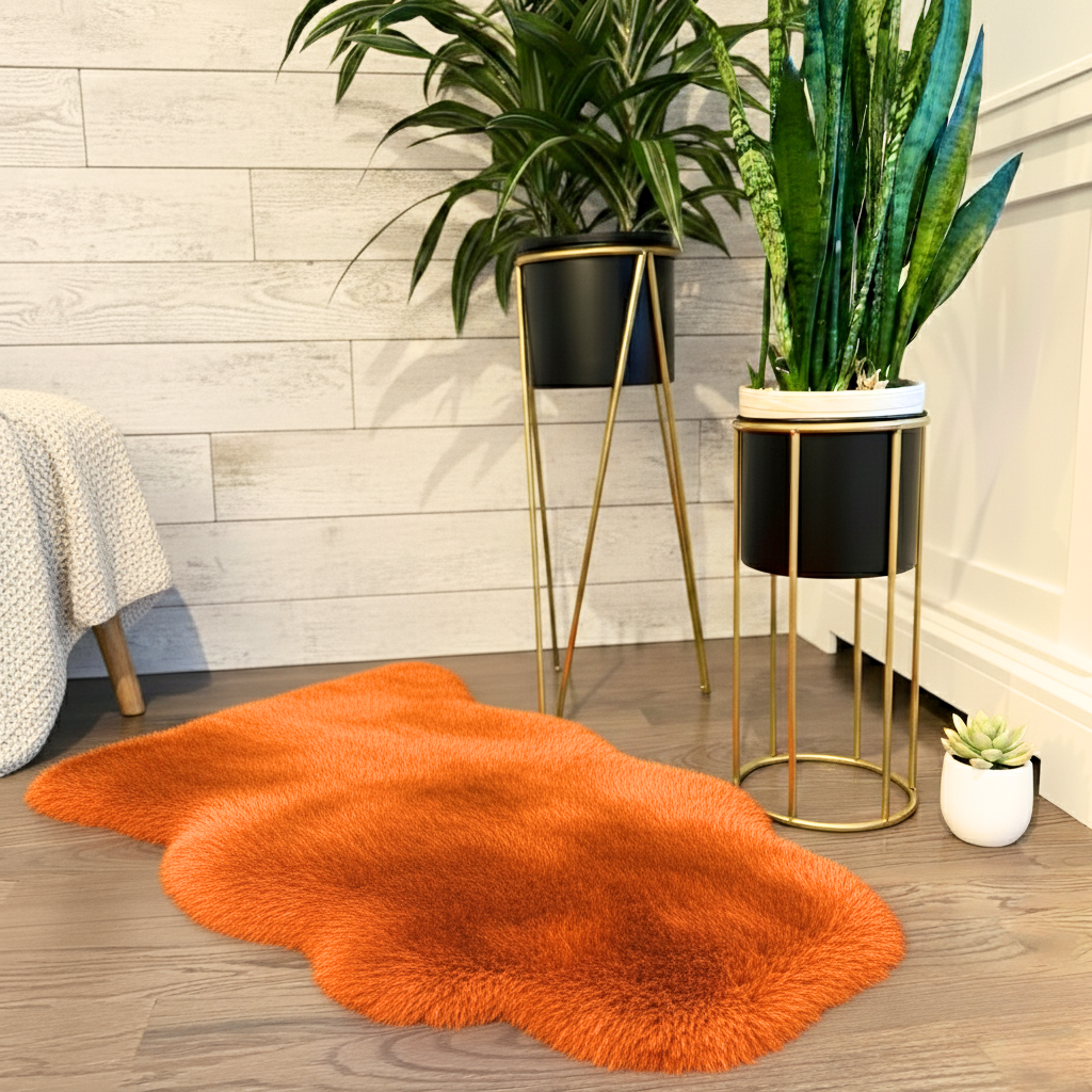 Natural Orange Sheepskin Rug – Soft New Zealand Lambskin Fur Fluffy Area Rug for Bedroom and Living Room, (Single Pelt 2x3ft)
