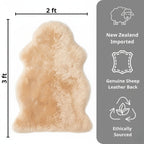 Champagne Sheepskin Throw Rug – Genuine New Zealand Lambskin, Plush 2x3 ft Pelt