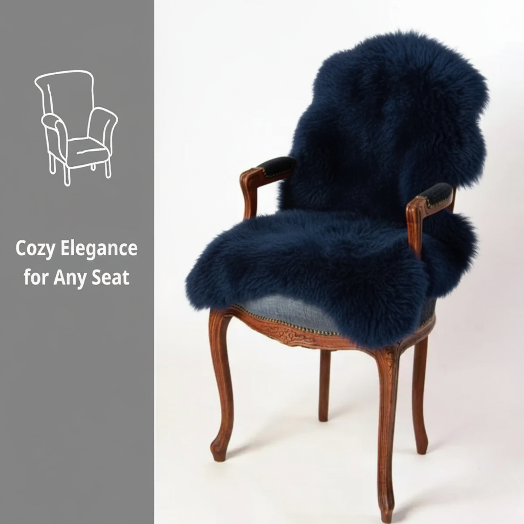 Fluffy Genuine Sheepskin Rug – Premium New Zealand Single Pelt Wool Throw (Navy,2x3 ft)