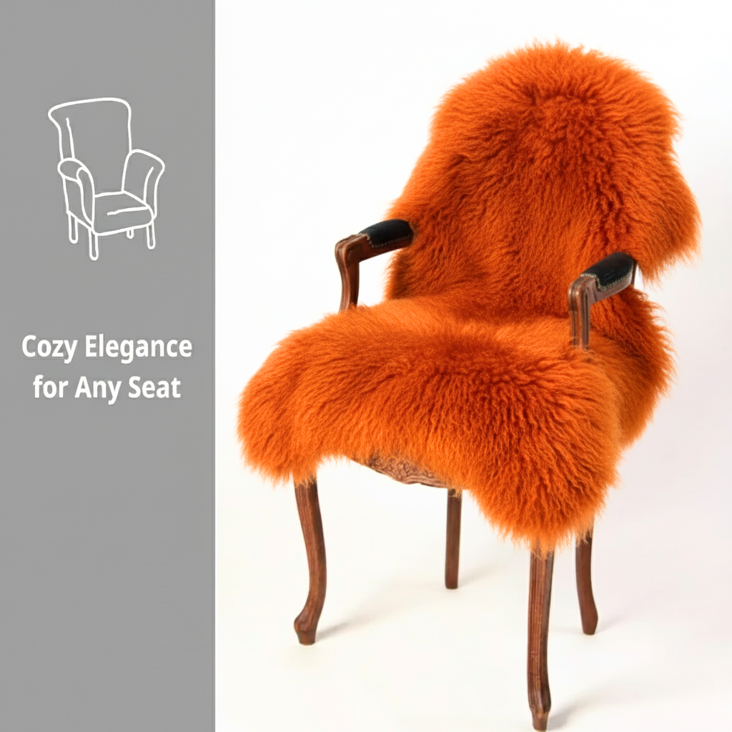 Natural Orange Sheepskin Rug – Soft New Zealand Lambskin Fur Fluffy Area Rug for Bedroom and Living Room, (Single Pelt 2x3ft)