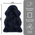 Fluffy Genuine Sheepskin Rug – Premium New Zealand Single Pelt Wool Throw (Navy,2x3 ft)