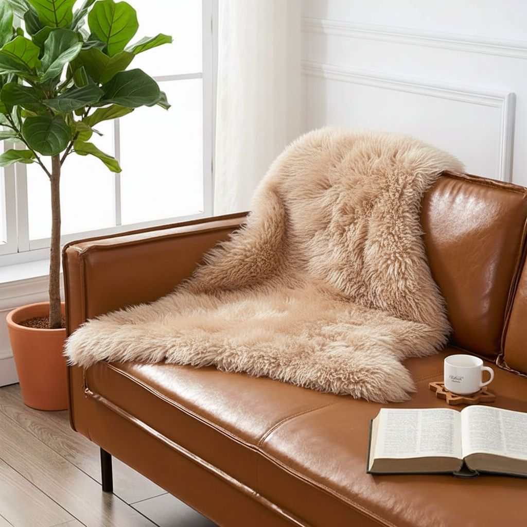 Champagne Sheepskin Throw Rug – Genuine New Zealand Lambskin, Plush 2x3 ft Pelt
