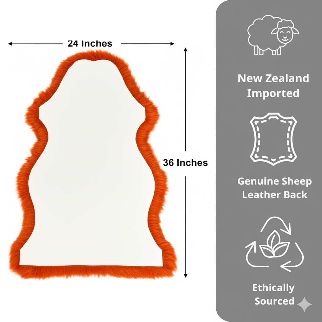 Natural Orange Sheepskin Rug – Soft New Zealand Lambskin Fur Fluffy Area Rug for Bedroom and Living Room, (Single Pelt 2x3ft)