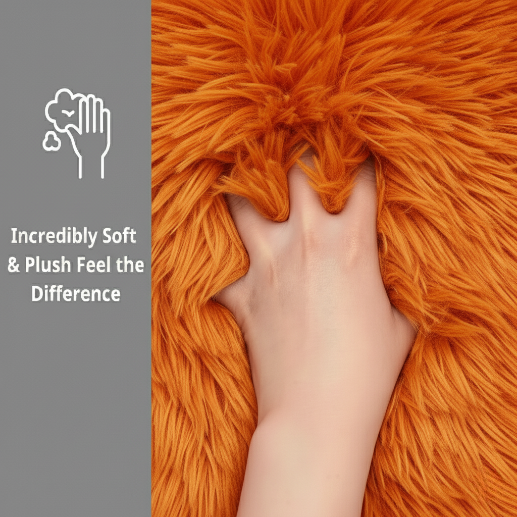 Natural Orange Sheepskin Rug – Soft New Zealand Lambskin Fur Fluffy Area Rug for Bedroom and Living Room, (Single Pelt 2x3ft)