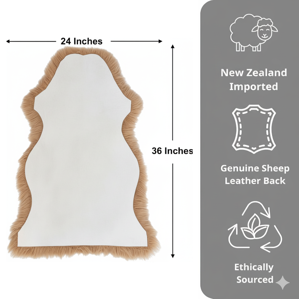 Champagne Sheepskin Throw Rug – Genuine New Zealand Lambskin, Plush 2x3 ft Pelt