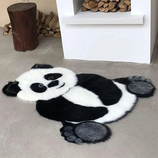 Faux Fur Soft Sheepskin Cartoon Panda Rug –  Silky Carpet for Living Room, Bedroom – 35 x 47 inches panda