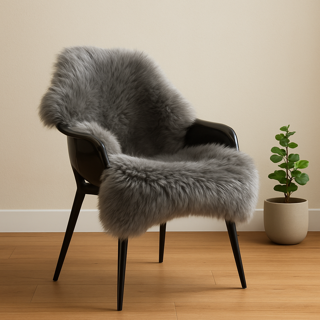 Genuine New Zealand Natural Fluffy Area Rug, Gray Real Sheep Skin Throw for Bedroom, Living Room or Chair Cover (Single Pelt, 2x3 ft)