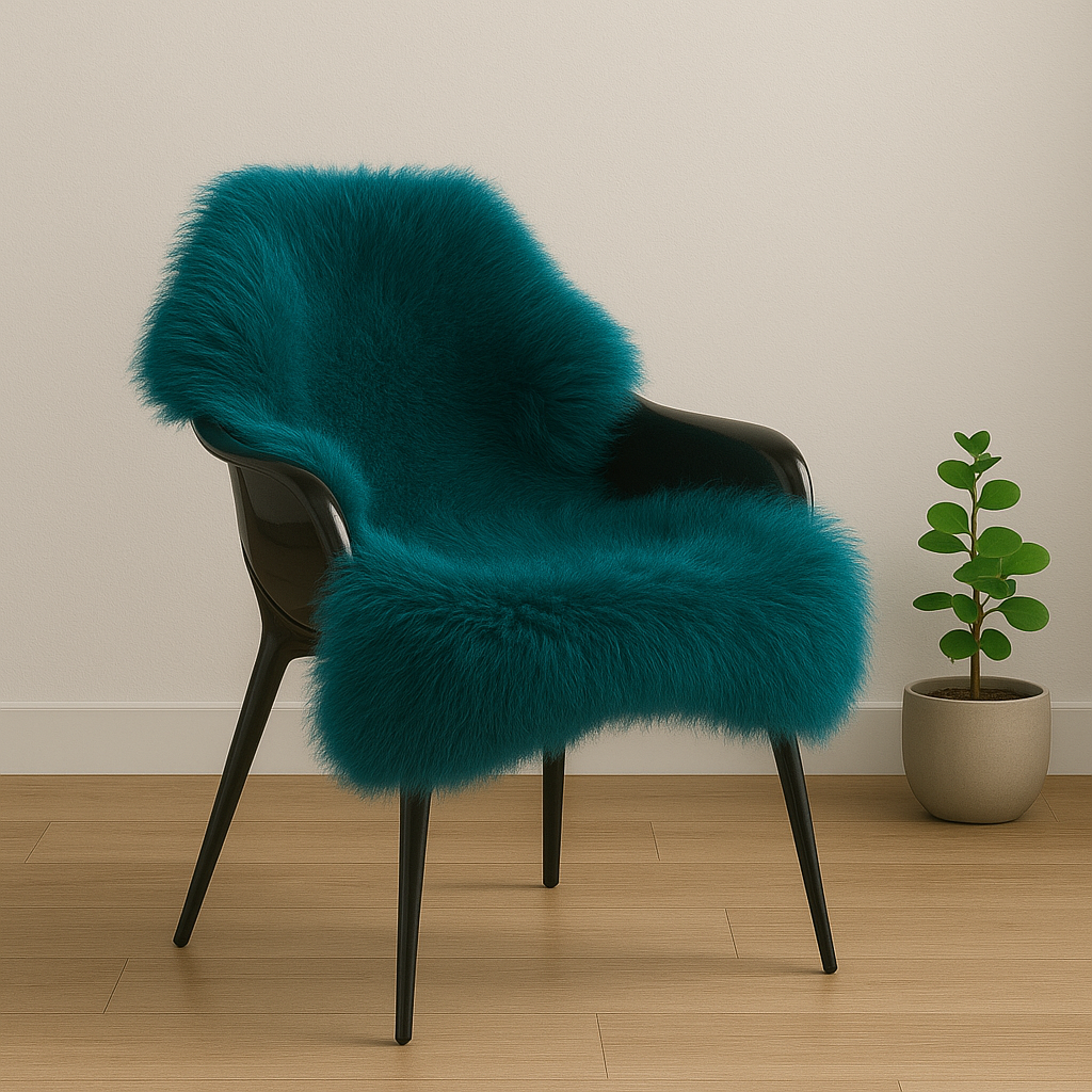 Genuine Sheepskin Area Rug Fluffy Shaggy Fur Rug for Living Room Kids Bedroom Real Sheepskin Carpet Lambskin Rugs Sofa Mat Chair Seat Cover (Peacock Blue, 2x3 ft)