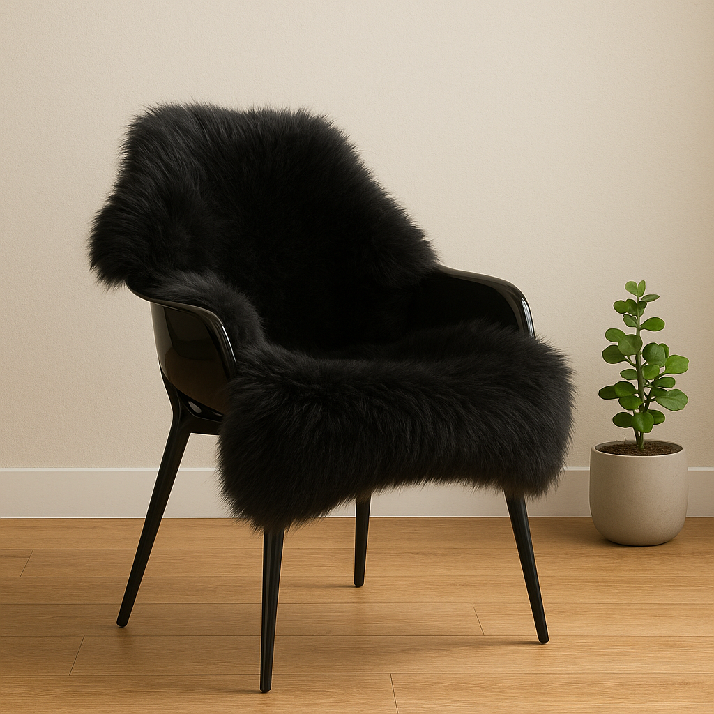 Black Sheepskin Rug – Genuine New Zealand Single Pelt, Natural Thick Pile Throw (2x3 ft)