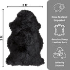 Black Sheepskin Rug – Genuine New Zealand Single Pelt, Natural Thick Pile Throw (2x3 ft)