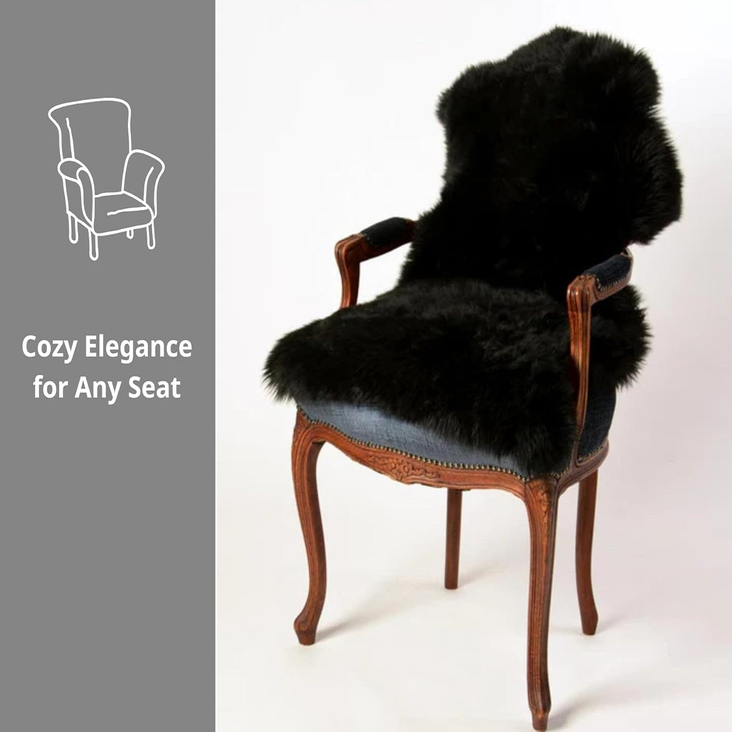 Black Sheepskin Rug – Genuine New Zealand Single Pelt, Natural Thick Pile Throw (2x3 ft)