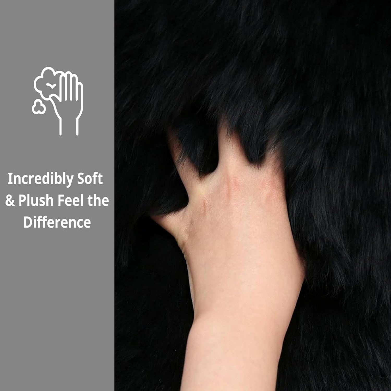 Black Sheepskin Rug – Genuine New Zealand Single Pelt, Natural Thick Pile Throw (2x3 ft)