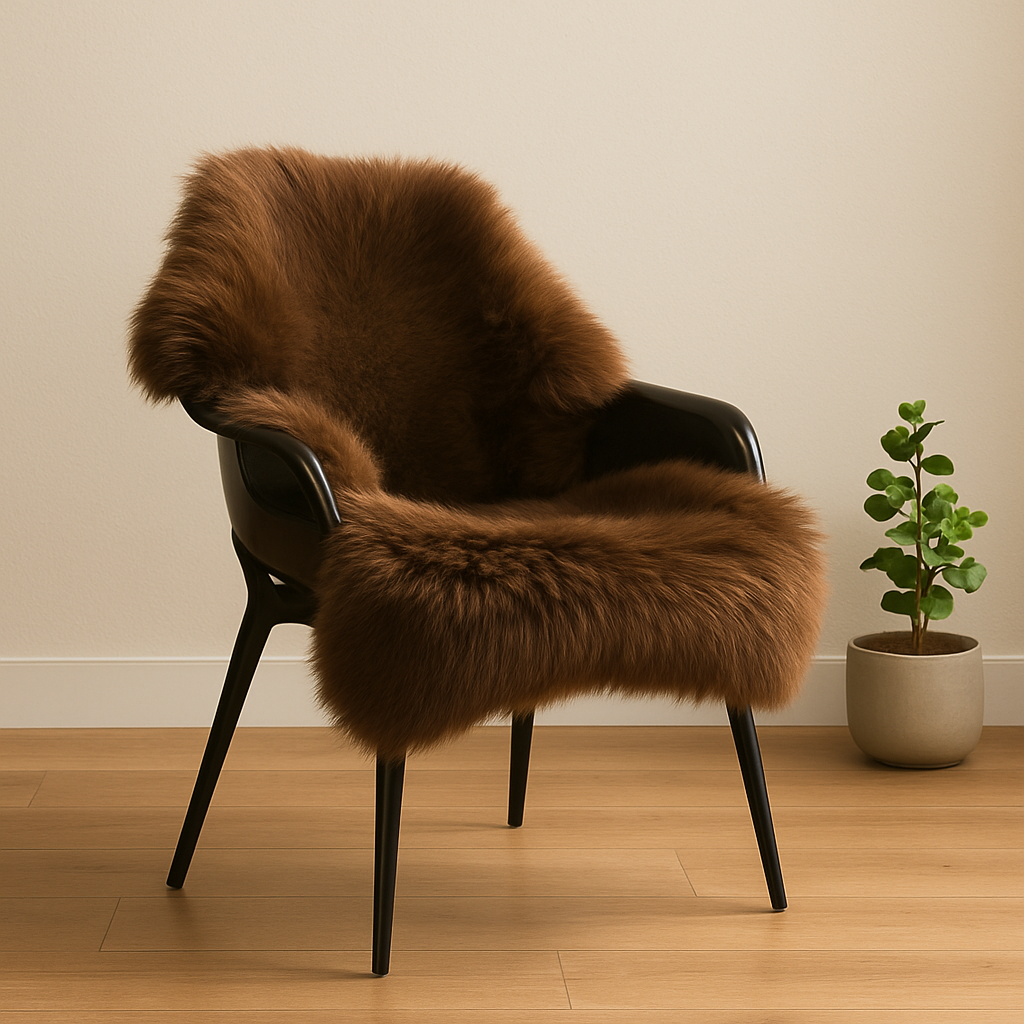 Luxury Brown Sheepskin Rug – Genuine New Zealand Wool Hide, Thick Pile (2x3 ft)