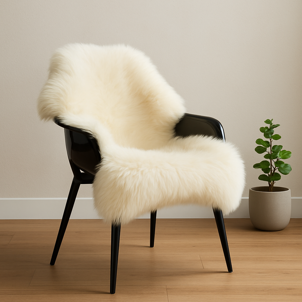 Genuine New Zealand Natural Fluffy Area Rug, Ivory Real Sheep Skin Throw for Bedroom, Living Room or Chair Cover (Single Pelt, 2x3 ft)