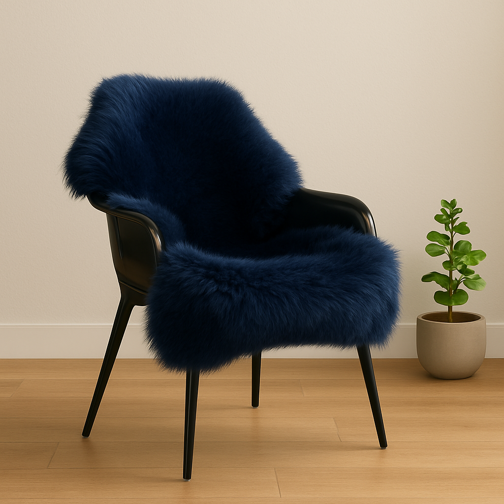 Fluffy Genuine Sheepskin Rug – Premium New Zealand Single Pelt Wool Throw (Navy,2x3 ft)