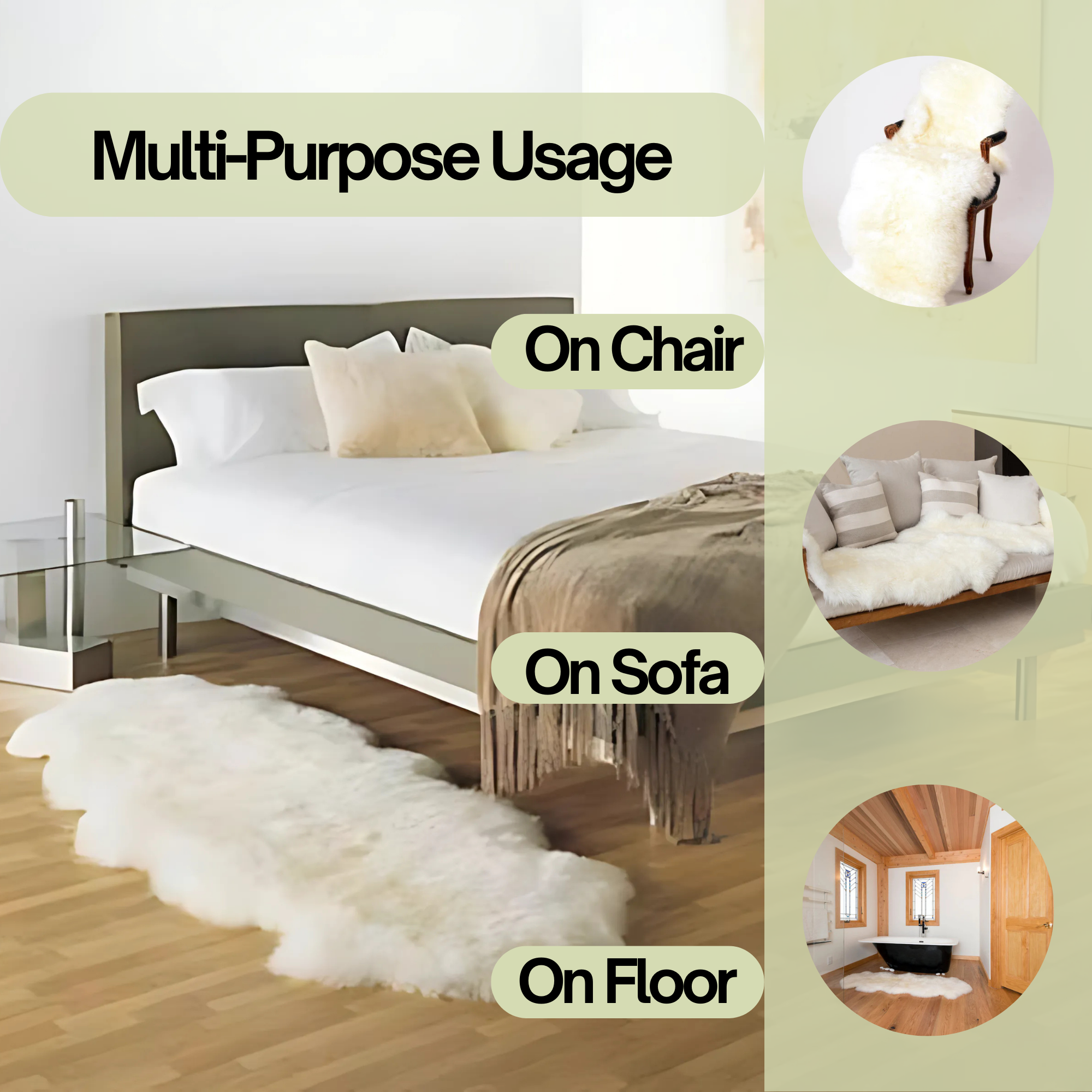 Sheepskin Rug, Genuine New Zealand Natural Thick Pile Double Pelt Sheep Skin Rug 2x6 ft